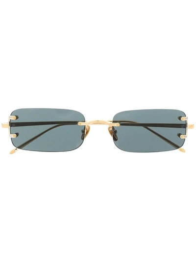 Taylor Rectangular Sunglasses in Yellow Gold and Green by LINDA