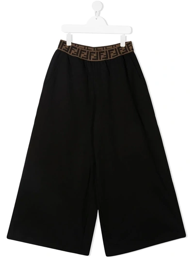 Shop Fendi Teen Ff Waistband Trousers In Black