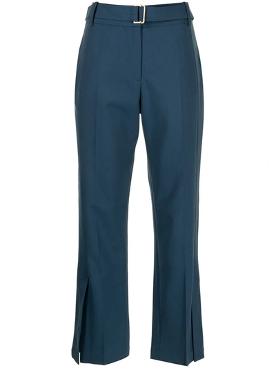 Shop Eudon Choi Belted-waist Cropped Trousers In Blue