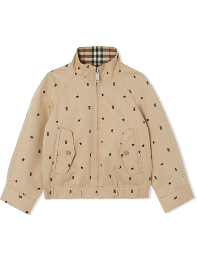 Shop Burberry Teen Monogram Motif Jacket In Sand Ip Pat