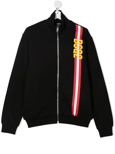 Shop Dsquared2 Teen Logo Stripe Bomber Jacket In Black