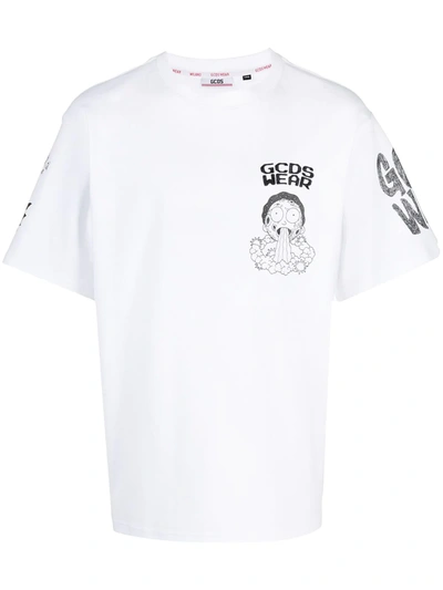 Shop Gcds Graphic-print Cotton T-shirt In White
