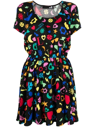 Shop Love Moschino Abstract-print Jersey Dress In Black