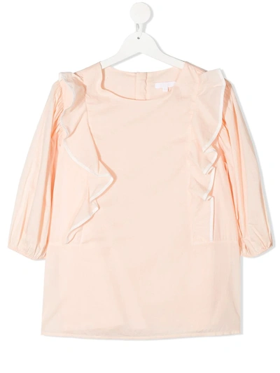 Shop Chloé Teen Ruffled Long-sleeved Top In Pink