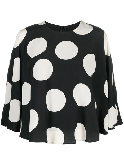 Valentino Cape-effect Polka-dot Silk-georgette Blouse In Black