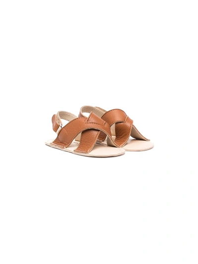 Shop Babywalker Crossover-strap Leather Sandals In Brown