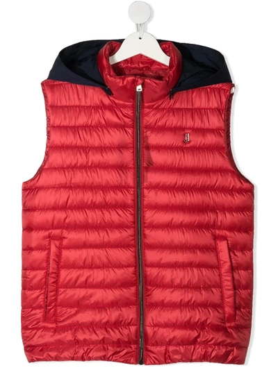 Shop Herno Teen Quilted Hooded Gilet In Red