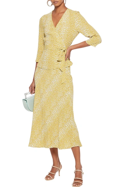Shop Diane Von Furstenberg Halle Leopard-print Crepe Wrap Top In Marigold