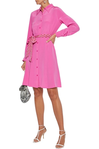 Shop Diane Von Furstenberg Dory Belted Silk Crepe De Chine Shirt Dress In Bright Pink