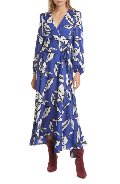 Shop Veronica Beard Mclean Floral Silk Long Sleeve Maxi Dress In Ultramarine Multi