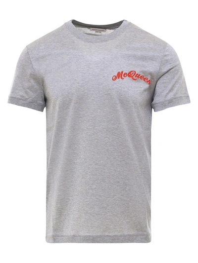 Shop Alexander Mcqueen Embroidered Cotton T-shirt In Grey