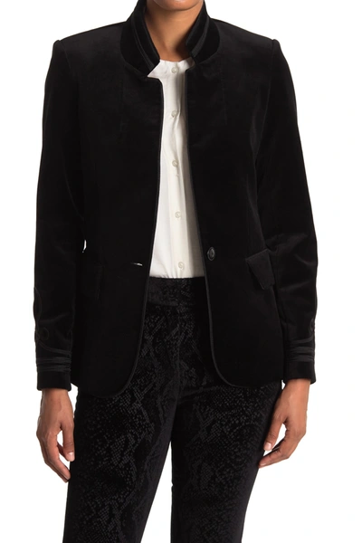 Shop Frame Band Collar Velvet Jacket In Noir