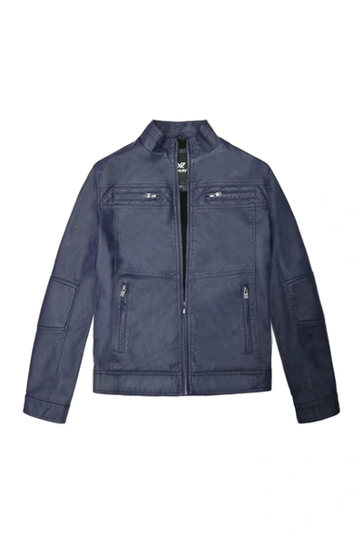 X-ray Faux Leather Casual Motorcycle Jacket In Navy