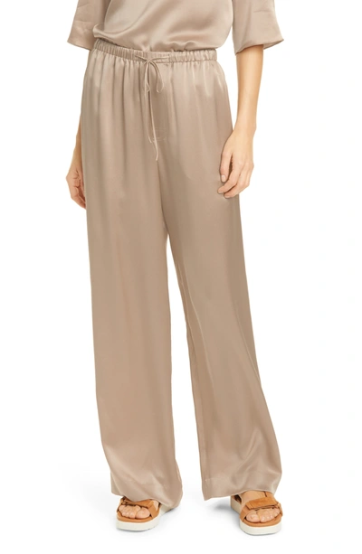 Shop Vince Silk Drawstring Pants In Taupe