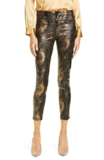 Shop L Agence Margot Metallic Coated Crop Skinny Jeans In Blackholo