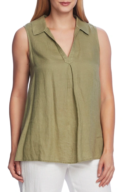 Shop Vince Camuto Sleeveless Split Neck Linen Tunic In Soft Willow