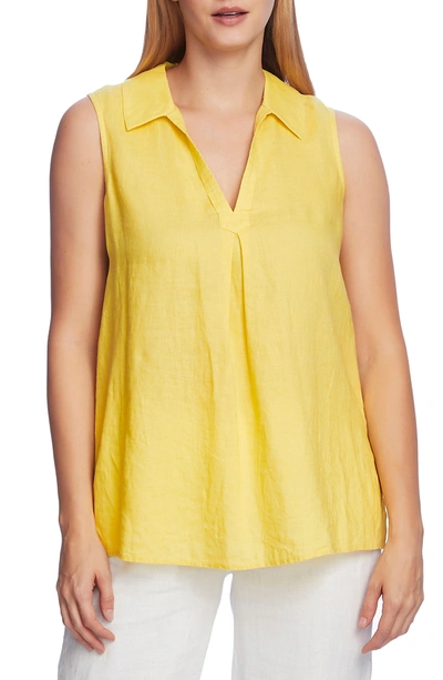 Shop Vince Camuto Sleeveless Split Neck Linen Tunic In Soft Canary