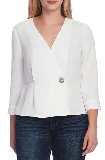 Shop Vince Camuto Rumple Twill Peplum Wrap Blouse In New Ivory