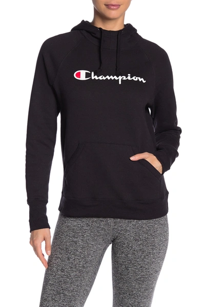 Shop Champion Powerblend Graphic Print Hoodie In Black