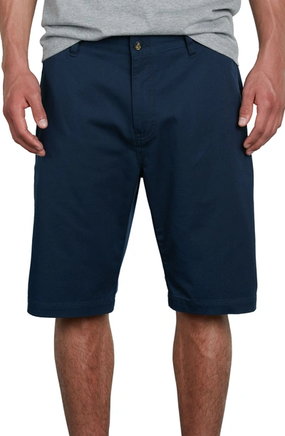 Shop Volcom V-monty Solid Stretch Shorts In Dark Navy 2