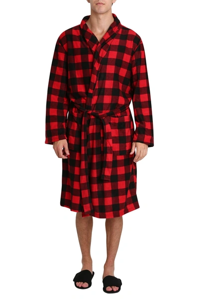 Shop Sleephero Fleece Robe & Slippers Set In Black And Red Buffalo Check