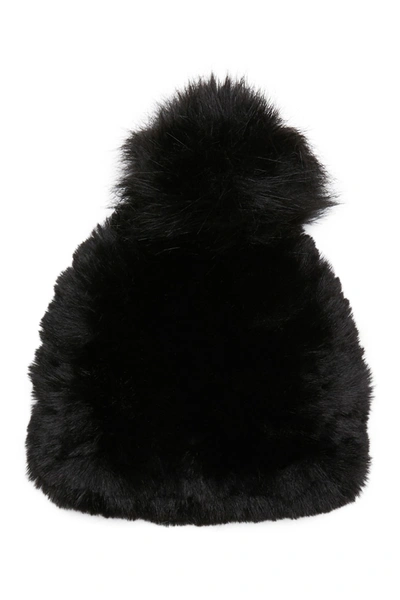 Shop Steve Madden Faux Fur Pompom Faux Fur Knit Beanie In Black