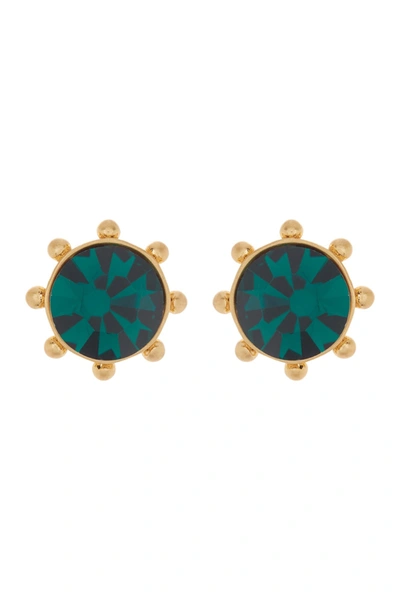 Shop Kate Spade Gold-tone Bezel Set Crystal Stud Earrings In Emerald
