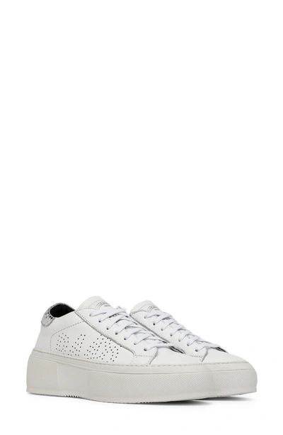 Shop P448 Louise Snake Embossed Platform Sneaker In White/ Silver
