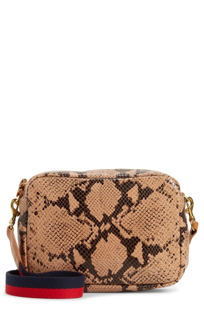 Clare V Midi Sac Snakeskin Embossed Leather Crossbody Bag In Camel