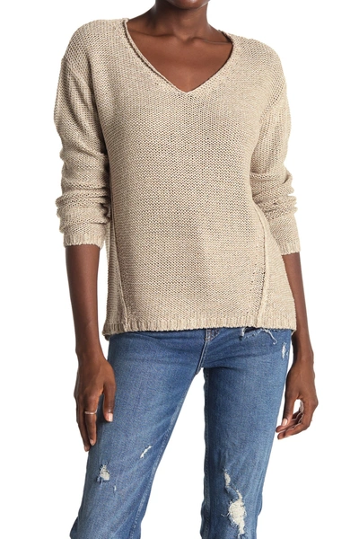 Shop Modern Designer V-neck Elbow Patch Tunic Sweater In Cuban Sand
