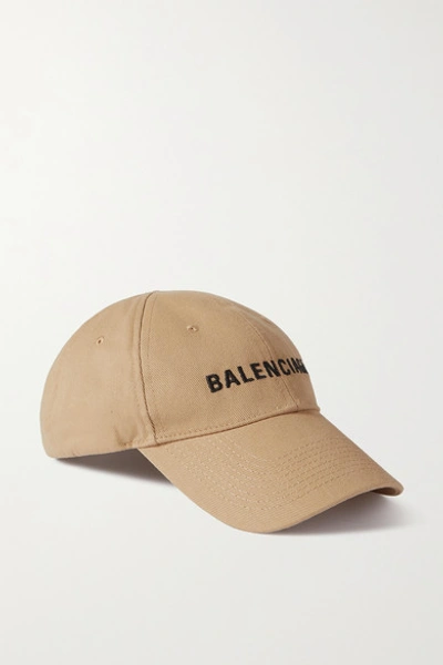 Shop Balenciaga Embroidered Cotton-twill Baseball Cap In Beige
