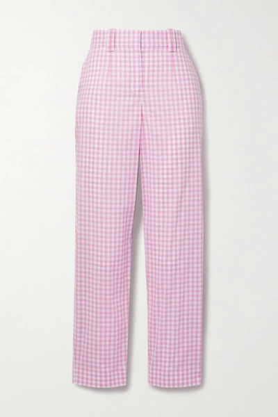 Shop Balmain Gingham Cotton Straight-leg Pants In Pink