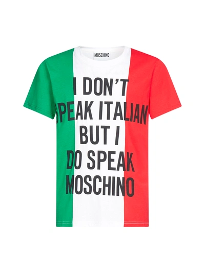 Shop Moschino Italy Flag Cotton T-shirt In Fantasia Variante Unica