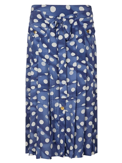 Shop Moschino Polka Dot Pleated Skirt In Blue