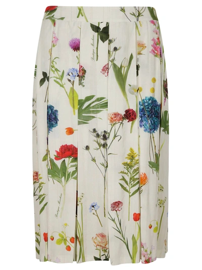 Shop Moschino Floral Print Pleated Skirt In Ivory