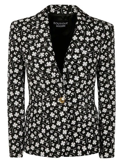 Shop Moschino Single-button Printed Blazer In Black/white