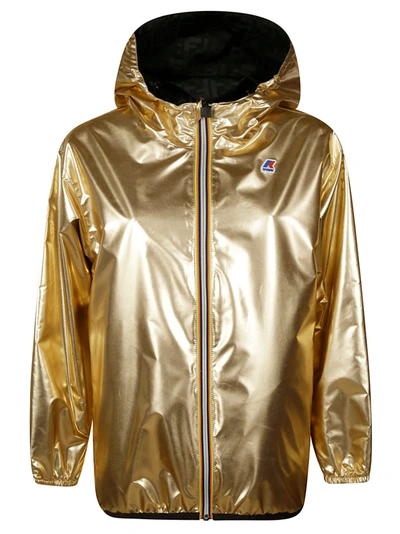 Shop Fendi Logo Motif Zip Reversible Windbreaker In Gold