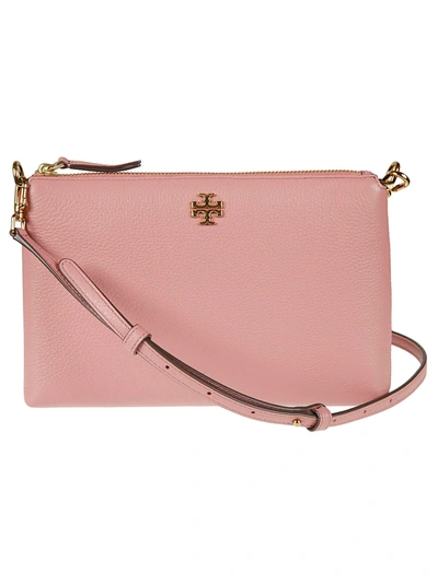 Tory Burch Kira Small Pebbled Leather Top-zip Crossbody In Pink  Magnolia/gold
