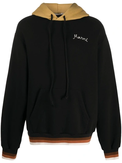 Shop Marni Embroidered-logo Contrast Hoodie In Black