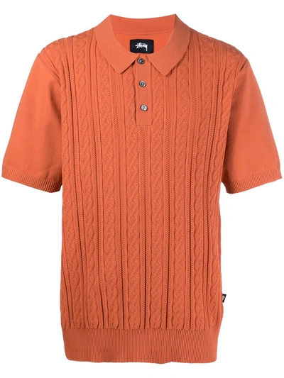 Stussy Cable Short Sleeved Polo Orange M