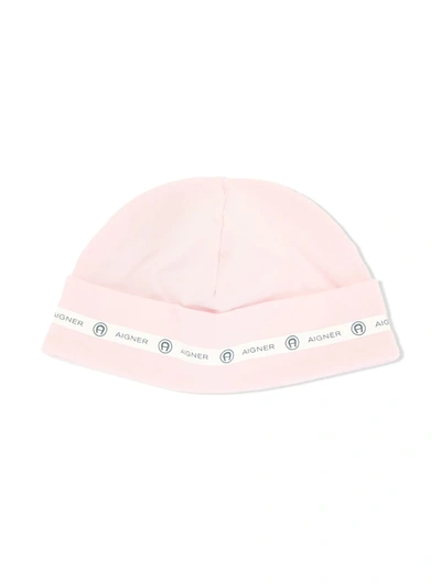 Shop Aigner Logo-tape Beanie Hat In Pink