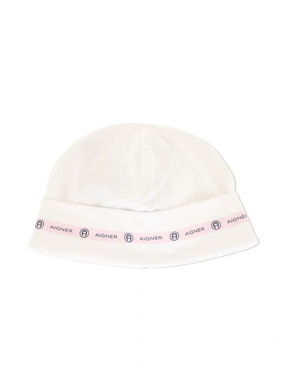 Shop Aigner Logo-tape Beanie Hat In White