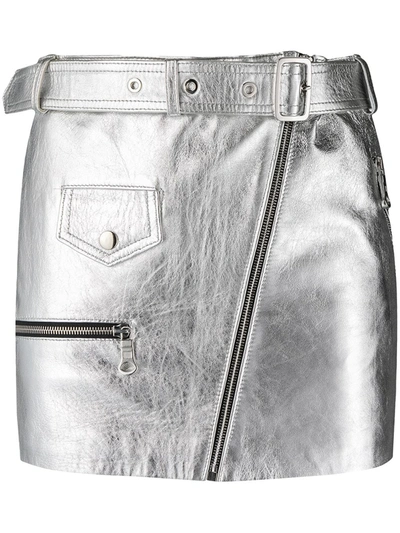 Shop Manokhi Metallic-sheen Biker Skirt In Grey