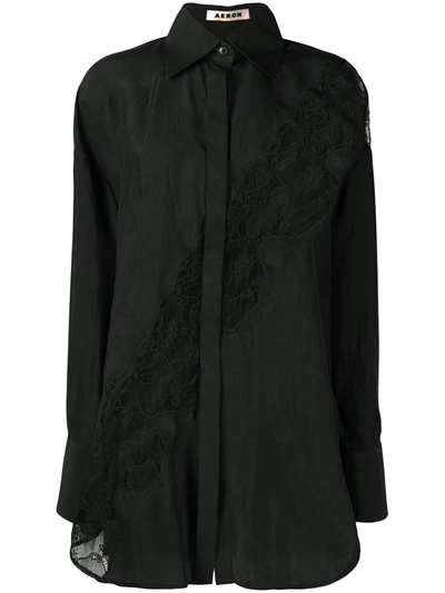 Shop Aeron Sheer Lace Panel Shirt In Black