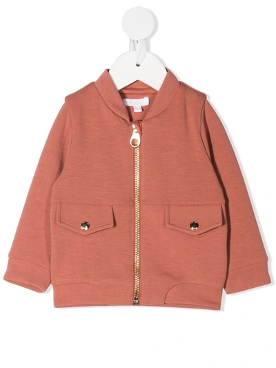 Chloé Logo-embellished Stretch-woven Bomber Jacket 6-36 Months In Red