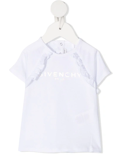 Shop Givenchy Ruffle-detail Cotton T-shirt In White