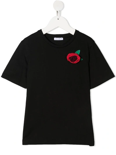 Shop Dolce & Gabbana Floral Cotton T-shirt In Black