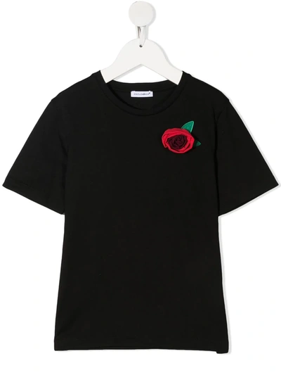 Dolce & Gabbana Embroidered Cotton T-shirt In Black