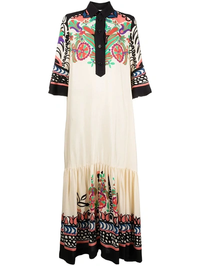 Shop La Doublej Printed Maxi Shirt Dress In Neutrals