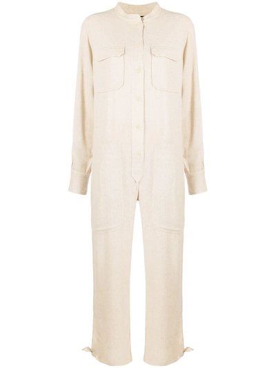 Shop Isabel Marant Long-sleeve Collarless Jumpsuit In Neutrals